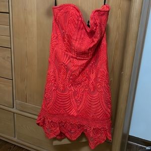 Red lace with sweetheart neckline!